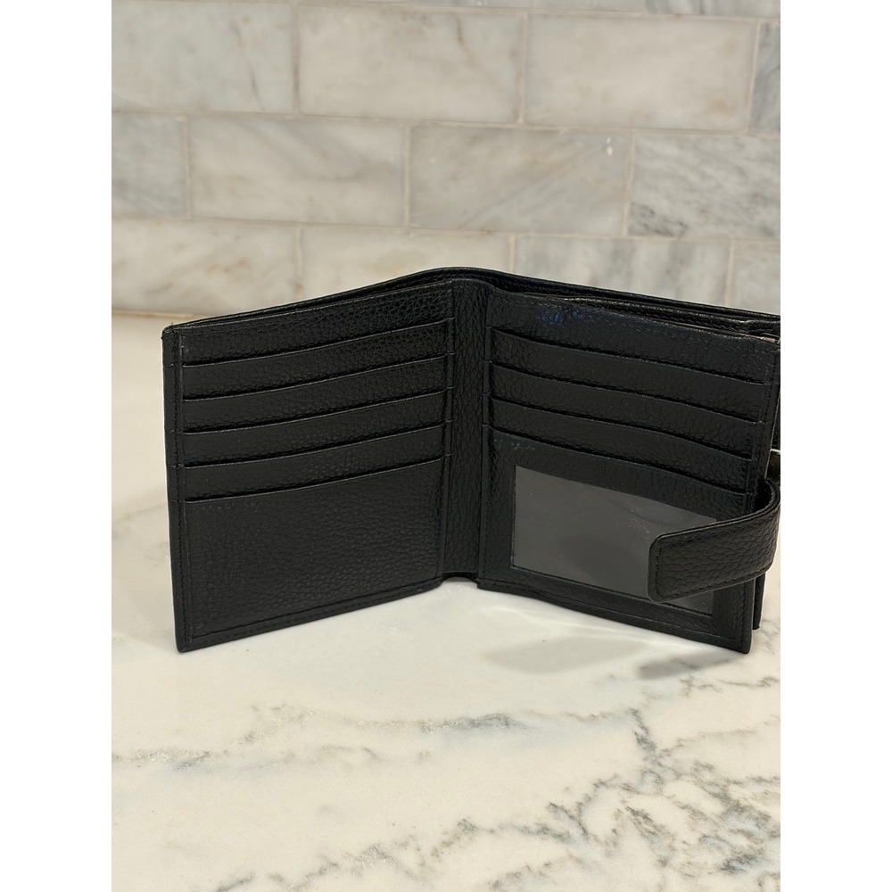 Longchamp Le Foulonne Black Pebbled Leather Bifold Kiss Lock Wallet - Picture 7 of 14
